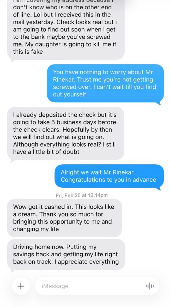 Proof of payment for Jack Rinekar